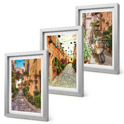 Lot de 3 tableaux Des rues charmantes et fleuries dans une ambiance italienne
