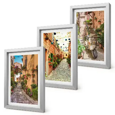 Lot de 3 tableaux représentant des rues charmantes et fleuries dans une ambiance italienne