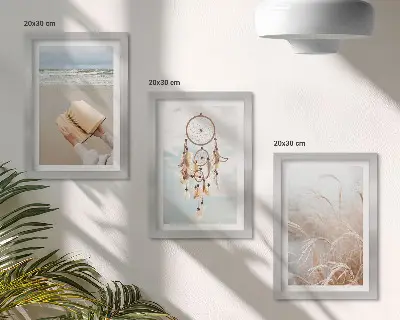 Ensemble de 3 tableaux paysages paisibles aux douces vues estivales dans un style bohème