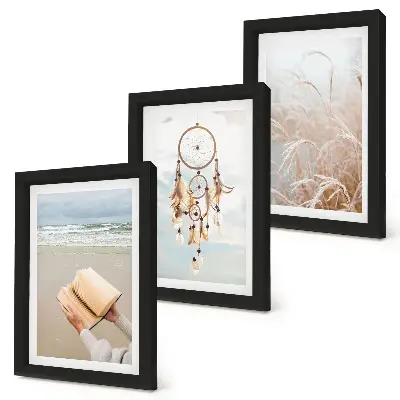 Ensemble de 3 tableaux paysages paisibles aux douces vues estivales dans un style bohème