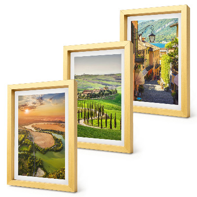 Lot de 3 tableaux Paysages italiens avec une rivière, des collines et une rue de ville