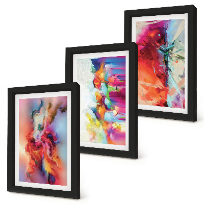 Ensemble de 3 tableaux Abstractions colorées aux formes dynamiques