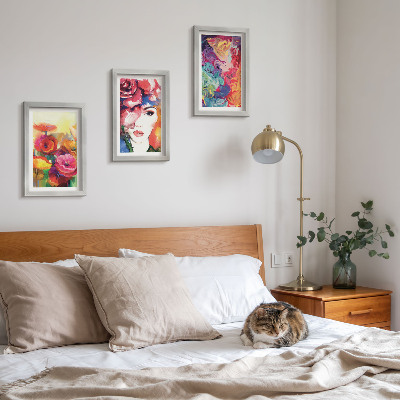 Mur de cadres Fleurs aux couleurs intenses, portrait de femme, abstrait