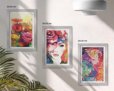 Mur de cadres Fleurs aux couleurs intenses, portrait de femme, abstrait