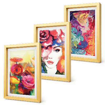 Mur de cadres Fleurs aux couleurs intenses, portrait de femme, abstrait