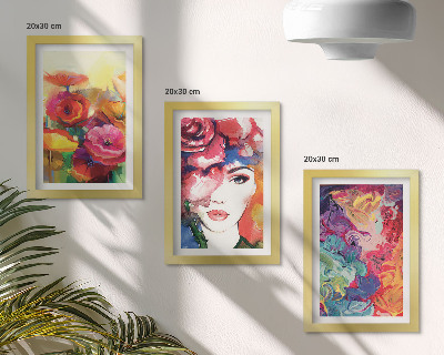 Mur de cadres Fleurs aux couleurs intenses, portrait de femme, abstrait