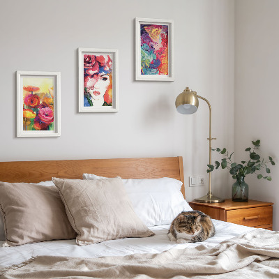 Mur de cadres Fleurs aux couleurs intenses, portrait de femme, abstrait