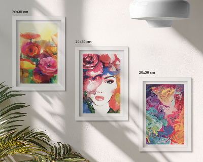 Mur de cadres Fleurs aux couleurs intenses, portrait de femme, abstrait