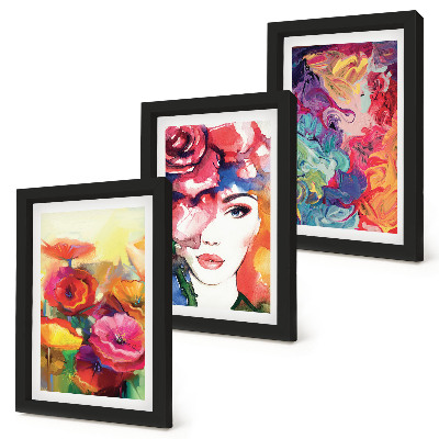 Mur de cadres Fleurs aux couleurs intenses, portrait de femme, abstrait