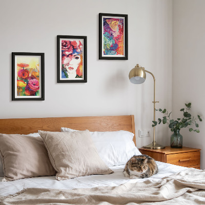 Mur de cadres Fleurs aux couleurs intenses, portrait de femme, abstrait