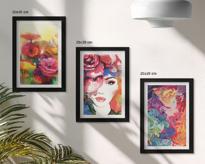 Mur de cadres Fleurs aux couleurs intenses, portrait de femme, abstrait