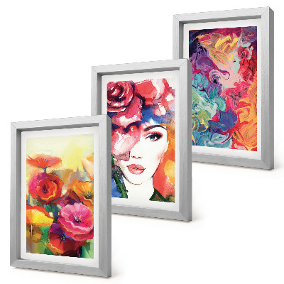 Mur de cadres Fleurs aux couleurs intenses, portrait de femme, abstrait
