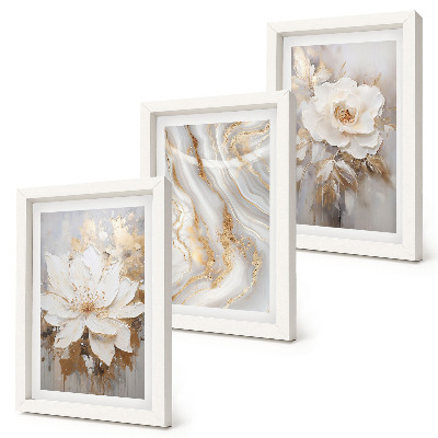 Lot de 3 tableaux Motifs floraux et marbrés abstraits