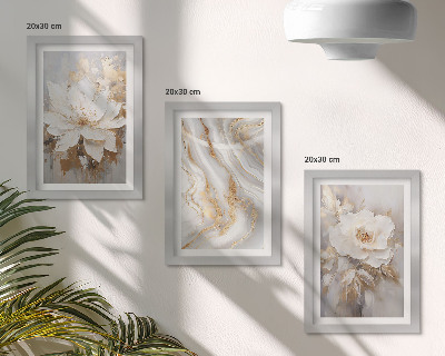 Lot de 3 tableaux Motifs floraux et marbrés abstraits