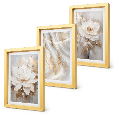 Lot de 3 tableaux Motifs floraux et marbrés abstraits
