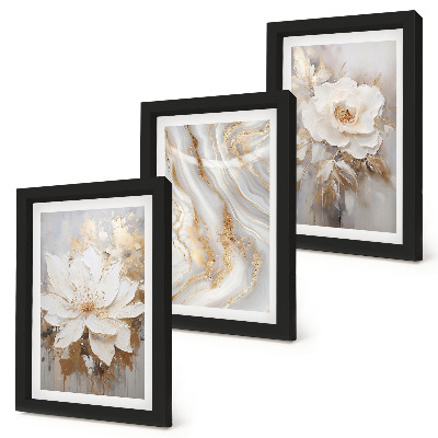 Lot de 3 tableaux Motifs floraux et marbrés abstraits