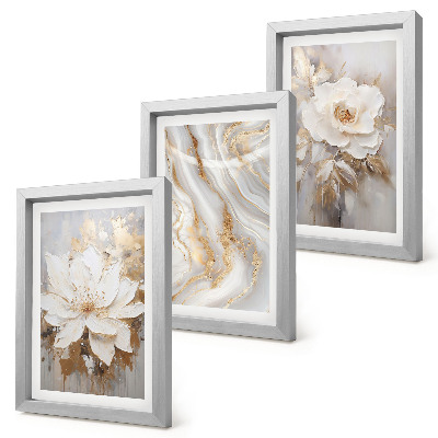 Lot de 3 tableaux Motifs floraux et marbrés abstraits