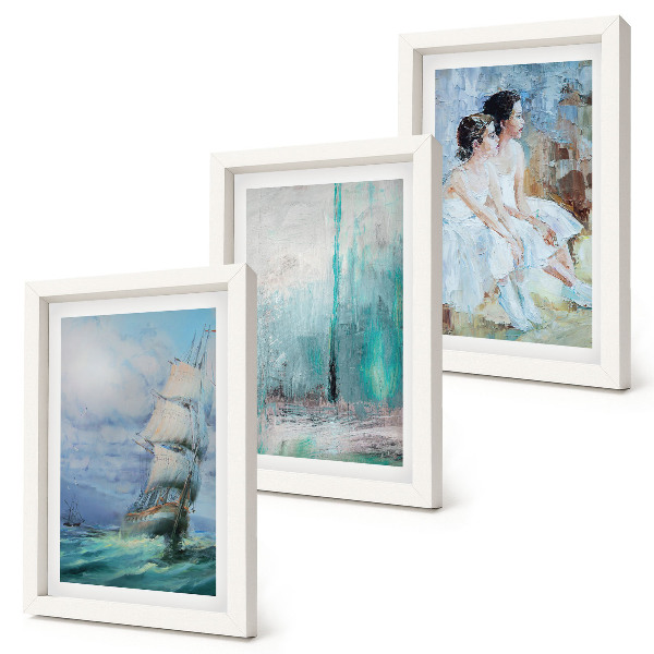 Ensemble de 3 tableaux Portrait abstrait de danseurs sur un navire en mer