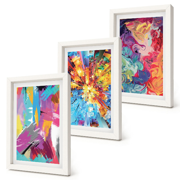 Mur de cadres Peintures abstraites colorées aux motifs dynamiques
