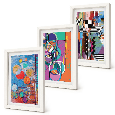 Lot de 3 tableaux Abstractions colorées avec des cercles et des motifs géométriques