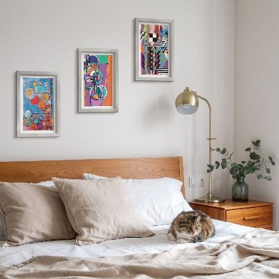 Lot de 3 tableaux Abstractions colorées avec des cercles et des motifs géométriques