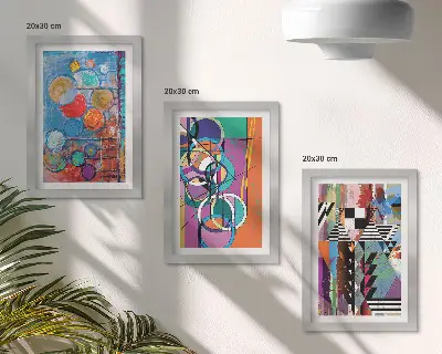 Lot de 3 tableaux abstractions colorées avec des cercles et motifs géométriques