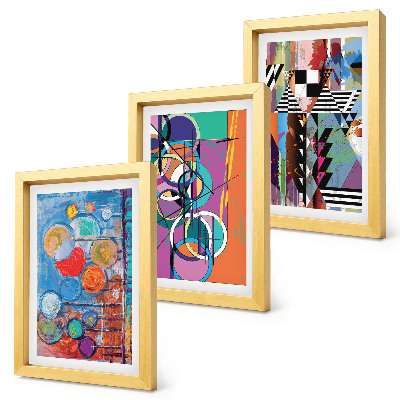 Lot de 3 tableaux Abstractions colorées avec des cercles et des motifs géométriques