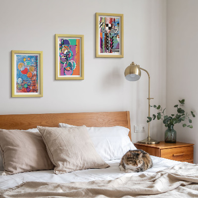 Lot de 3 tableaux Abstractions colorées avec des cercles et des motifs géométriques