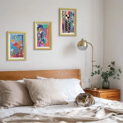 Lot de 3 tableaux abstractions colorées avec des cercles et motifs géométriques