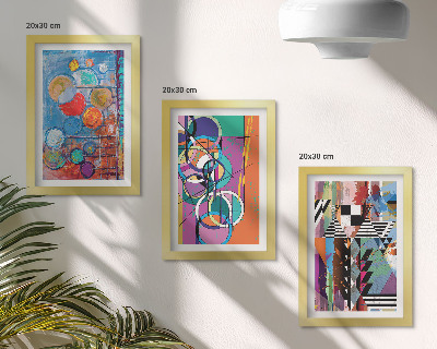 Lot de 3 tableaux Abstractions colorées avec des cercles et des motifs géométriques