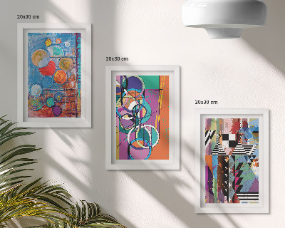 Lot de 3 tableaux Abstractions colorées avec des cercles et des motifs géométriques