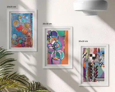Lot de 3 tableaux abstractions colorées avec des cercles et motifs géométriques