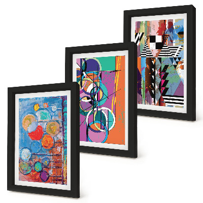 Lot de 3 tableaux Abstractions colorées avec des cercles et des motifs géométriques
