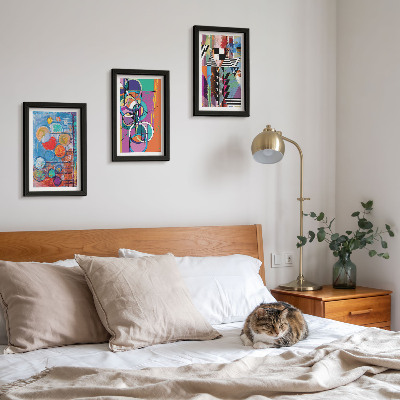 Lot de 3 tableaux Abstractions colorées avec des cercles et des motifs géométriques