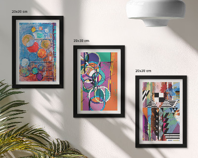 Lot de 3 tableaux Abstractions colorées avec des cercles et des motifs géométriques