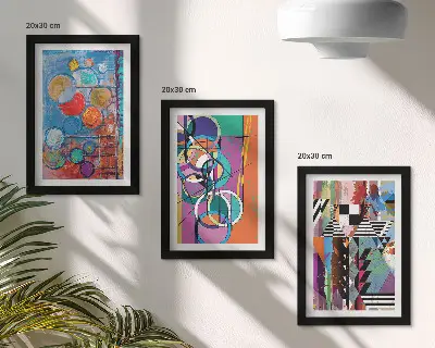 Lot de 3 tableaux abstractions colorées avec des cercles et motifs géométriques