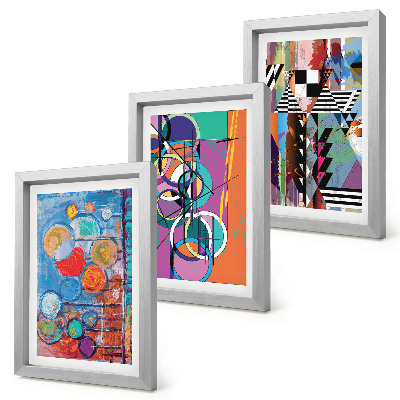 Lot de 3 tableaux Abstractions colorées avec des cercles et des motifs géométriques