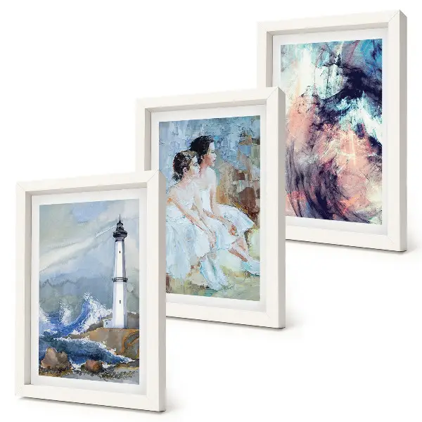 Ensemble de 3 tableaux phare abstrait peint avec des danseurs