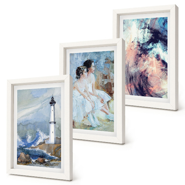 Ensemble de 3 tableaux Phare abstrait peint et danseurs