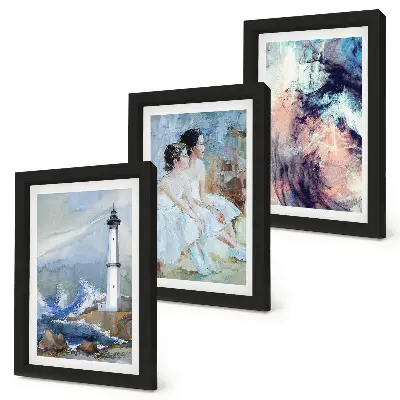 Ensemble de 3 tableaux phare abstrait peint avec des danseurs