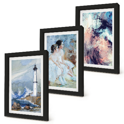 Ensemble de 3 tableaux Phare abstrait peint et danseurs