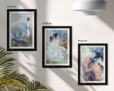 Ensemble de 3 tableaux Phare abstrait peint et danseurs
