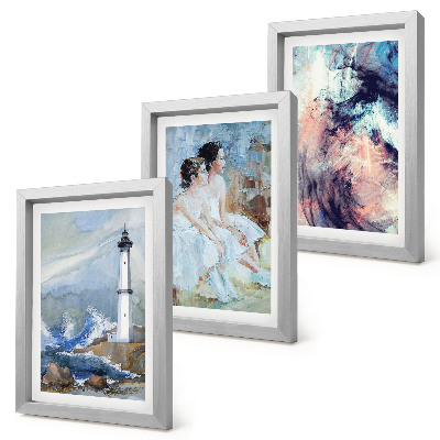 Ensemble de 3 tableaux Phare abstrait peint et danseurs