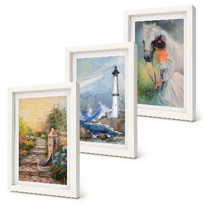 Mur de cadres Paysages naturels, phare et jeune fille avec un cheval