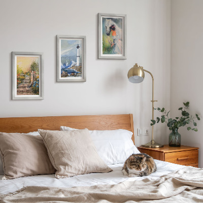 Mur de cadres Paysages naturels, phare et jeune fille avec un cheval