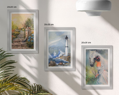 Mur de cadres Paysages naturels, phare et jeune fille avec un cheval