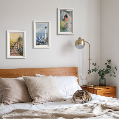 Mur de cadres Paysages naturels, phare et jeune fille avec un cheval