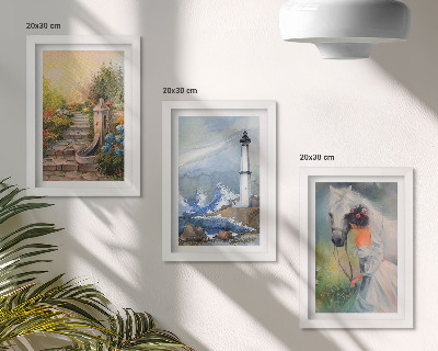 Mur de cadres Paysages naturels, phare et jeune fille avec un cheval