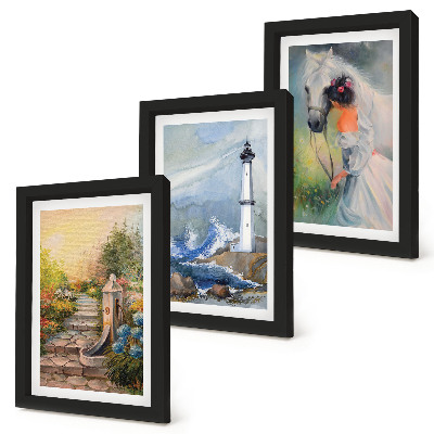 Mur de cadres Paysages naturels, phare et jeune fille avec un cheval