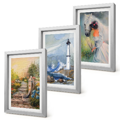Mur de cadres Paysages naturels, phare et jeune fille avec un cheval